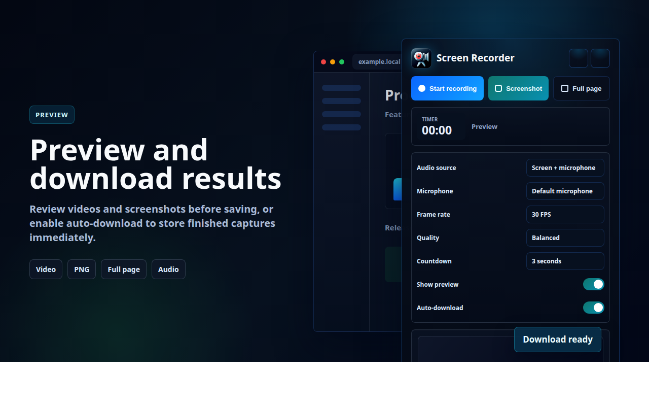 Screen Recorder алдын ала көрүү жана жүктөп алуу