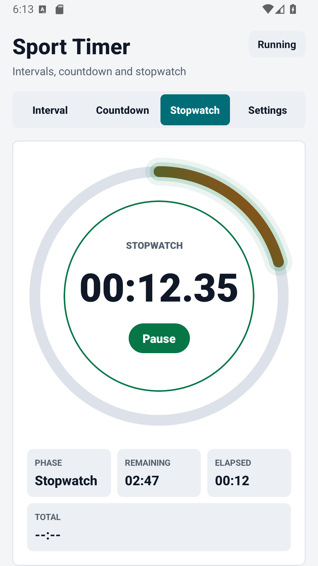 Sport Timer секундомер экраны айлануу менен